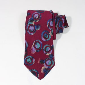Ungaro Modern Abstract Dress Tie. Reddish Purple Blue Circles Pattern Tie. Silk Tie. Vintage. Gogovintage. Free Shipping image 1