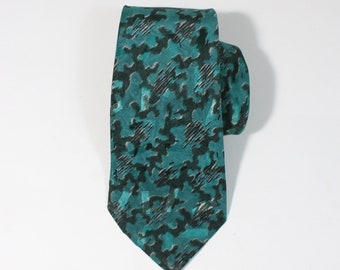 Hollyvogue 1930s 40s Art Deco Tie. Blue Black White Modern Abstract Pattern. Vintage. Gogovintage. Free Shipping