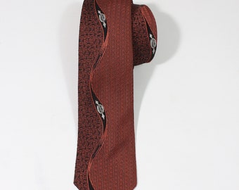 Vintage 1950s 60s MCM Pattern Dress Tie. Red Tie With Black Design. Gogovintage. Free Shipping
