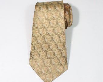 Vintage 1940s 50s Exotic Stained Gold Wreath Pattern Dress Tie. Gold Tie With Red Blue Design. Gogovintage. Free Shipping