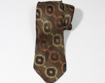 Vintage 1940s 50s Art Deco Rectangles Floral Pattern Dress Tie. Dark Brown Tie With Cream Brown Design. Gogovintage. Free Shipping