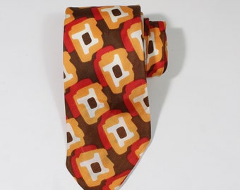 Vintage 1940s 50s MCM Abstract Pattern Dress Tie. Multi Color Tie WithOrange Red White Design. Gogovintage. Free Shipping