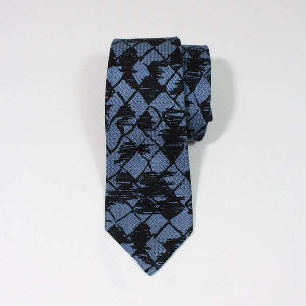 Vintage 1950s 60s Abstract Pattern Dress Tie. Blue Tie With Black Design. Gogovintage. Free Shipping
