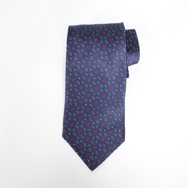 Fendi Dress Tie. Vintage. Navy Blue Red White Geometric Pattern Tie. Silk Tie. Gogovintage. Free Shipping