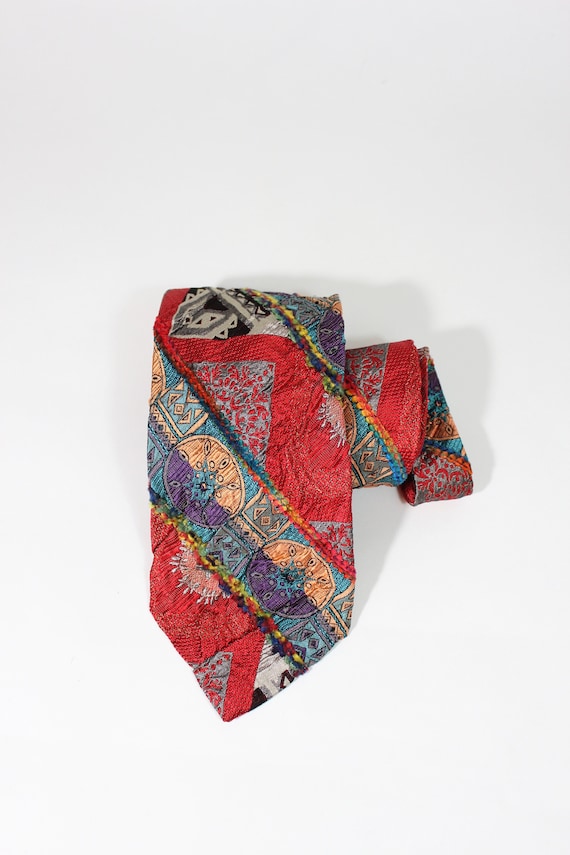 Coogi Mixed Fabric Silk Tie. Vintage. Multi Color 