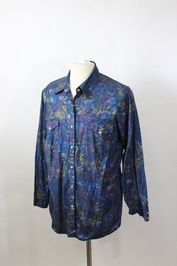 Vintage 90s Suede Chain Stitch Western Shirt
