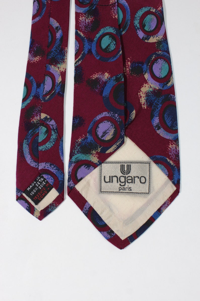 Ungaro Modern Abstract Dress Tie. Reddish Purple Blue Circles Pattern Tie. Silk Tie. Vintage. Gogovintage. Free Shipping image 6