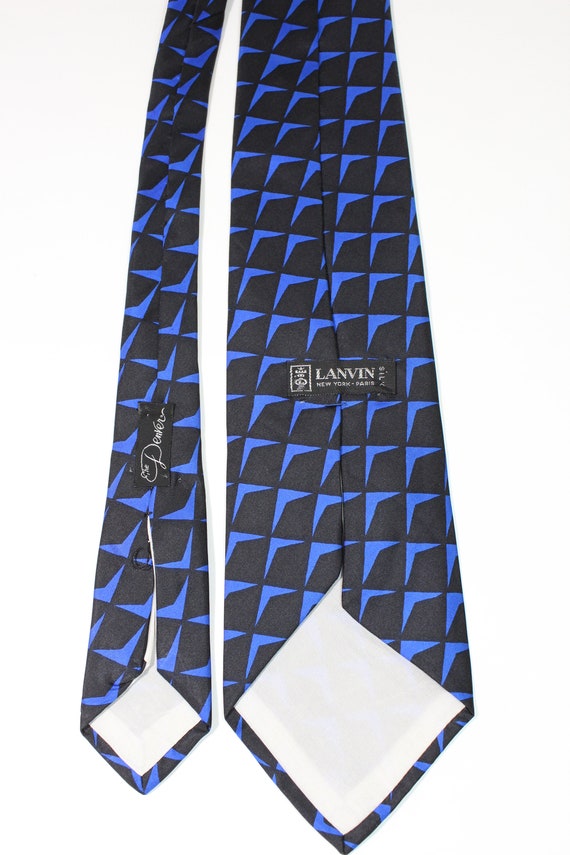 80s Lanvin Blue Black Modern Geo Wide Dress Tie. … - image 3