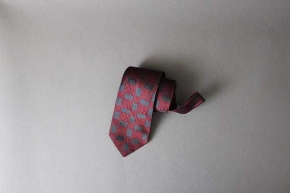 Mens Dark Red Dress Tie. Deep Red and Black Geo P… - image 1