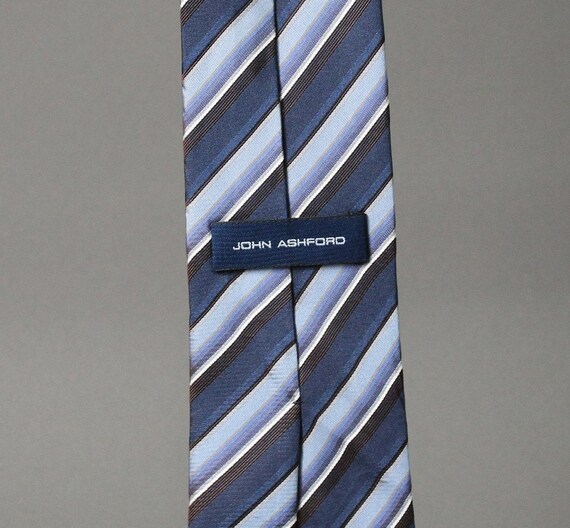 Mens Blue Stripe Tie. Blue Brown Tie. Silk Tie. V… - image 4