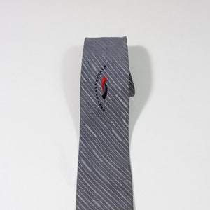 Vintage 1940s 50s Stitched Art Deco Design Square End Tie. Gray Tie With Silver Black And Red. Mid Century Modern Pattern Tie. Free Shipping