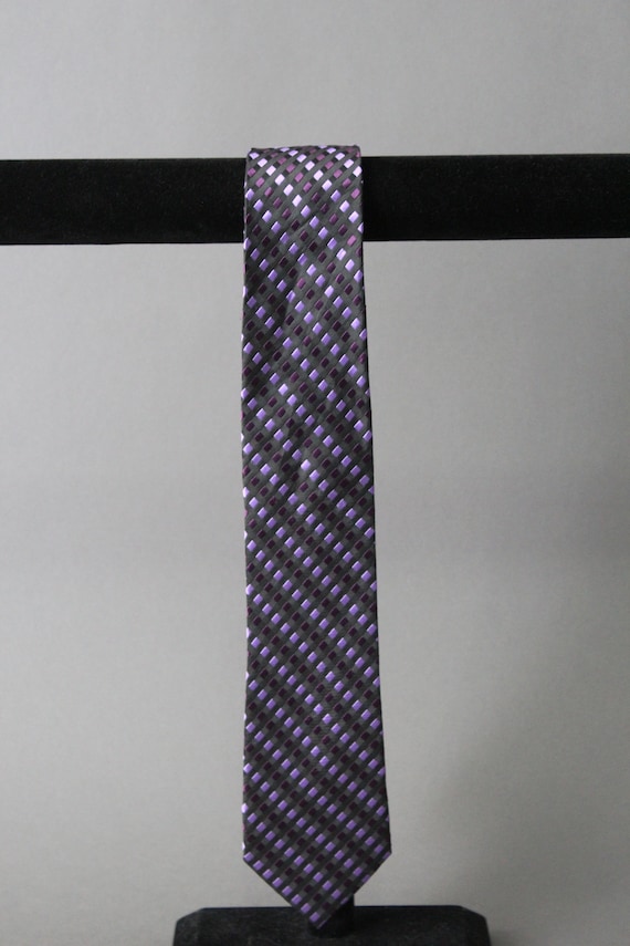 Mens Modern Stripe Tie. Purple Black Pattern Tie. Sil… - Gem