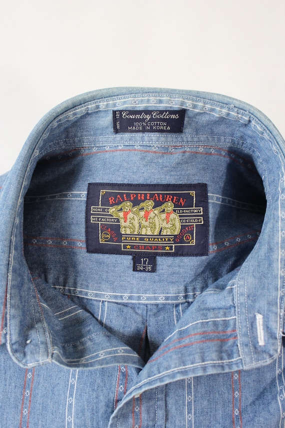 90's Chaps Ralph Lauren Shirt. Vintage. Blue Red White Stripe