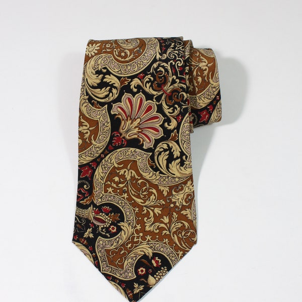 Vintage Saks Fifth Avenue Silk Paisley Tie. Black Brown Beige Red Pattern Tie. Gogovintage. Free Shipping