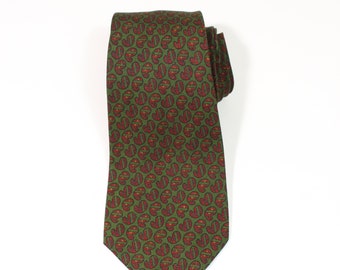 Vintage 1950s 60s Ancient Madder Paisley Pattern Silk Dress Tie. Green Tie With Red Black Design. Gogovintage. Free Shipping