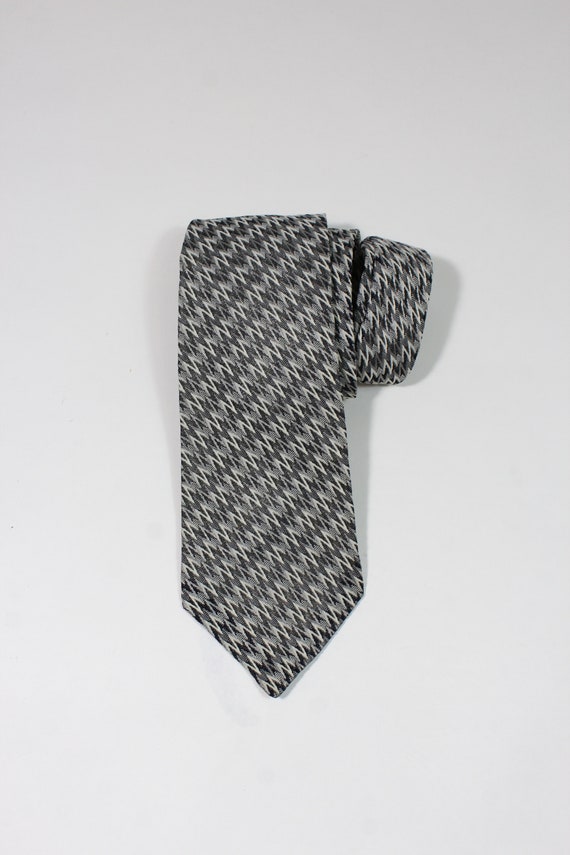 Vintage 1940s 50s Dress Tie. Black White Gray Mid… - image 1