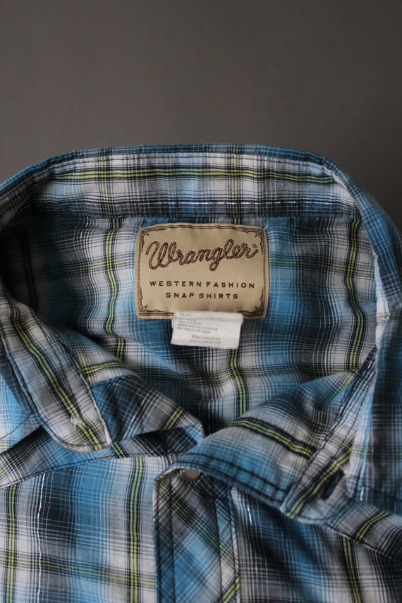 Wrangler Western Shirt. Blue Green Plaid Shirt. C… - image 4