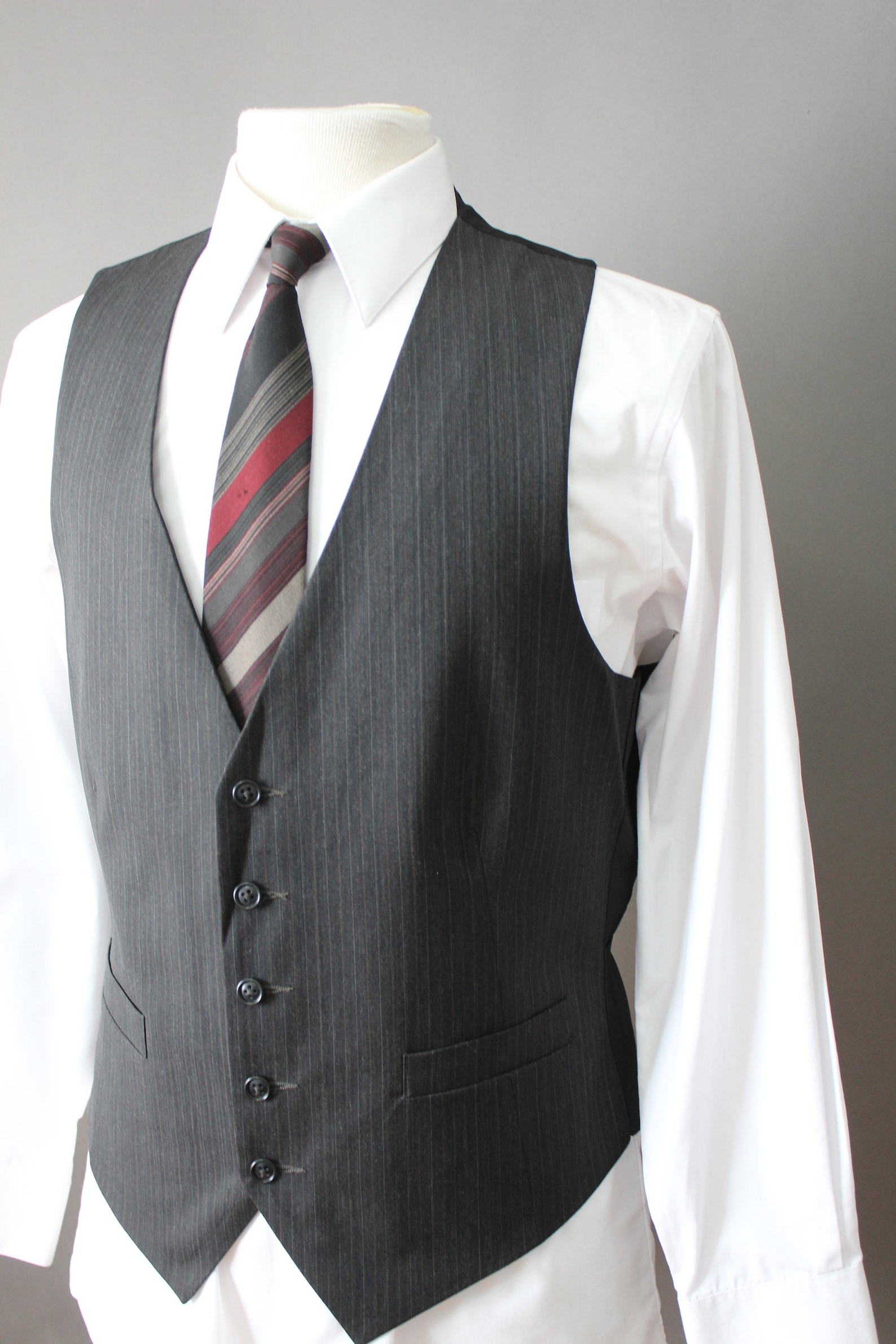 Mens Dark Gray Wool Pinstripe Vest. Suit Vest. Dress Vest. Etsy