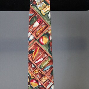 Fishing Lures Tie. Tackle Box Tie. Cotton Tie. Vintage. Outdoorsman Tie. Sportsmans Tie. Gogovintage. Free Shipping image 2