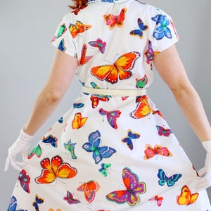 1950s Style Handmade White Butterflies Print Cotton Dress. Day Dress. OOAK. Bridesmaid. Alternative Wedding Dress. Size Large image 4