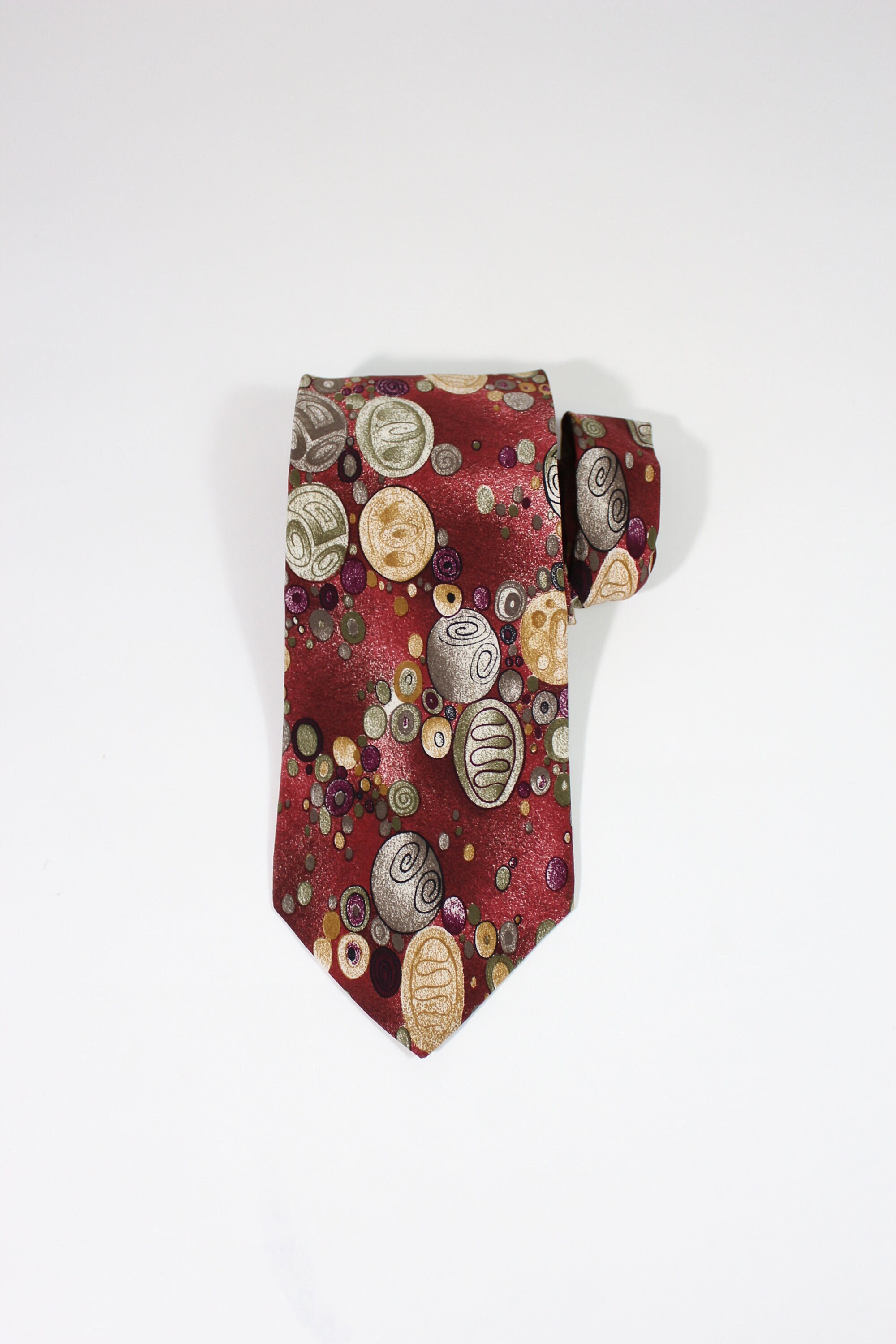 Christian Dior Tie. Vintage Red Gold Gray White Modern Surreal Ovals Pattern Tie. Silk Dress Tie. Gogovintage. Free Shipping