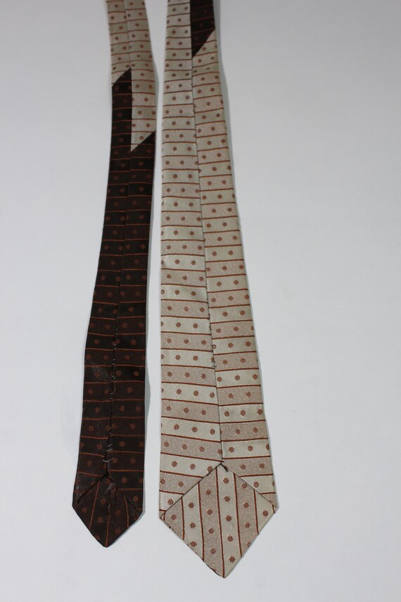 Vintage 1940s 50s Tie. Beige Brown Pattern Tie - image 4