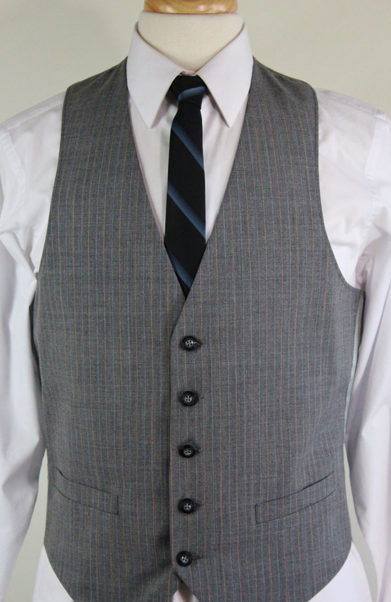 Mens Vest. Suit Vest. Gray Pinstripe Vest. Wool Vest. Office Etsy