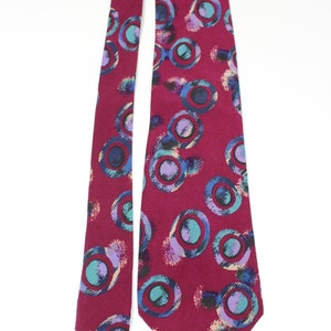 Ungaro Modern Abstract Dress Tie. Reddish Purple Blue Circles Pattern Tie. Silk Tie. Vintage. Gogovintage. Free Shipping image 2