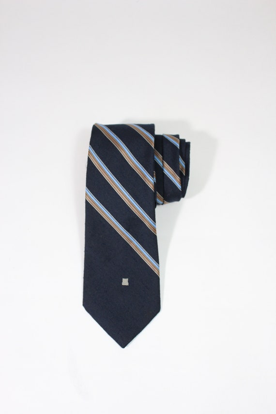 1970s Lanvin Navy Blue Striped Dress Tie. Navy Blu