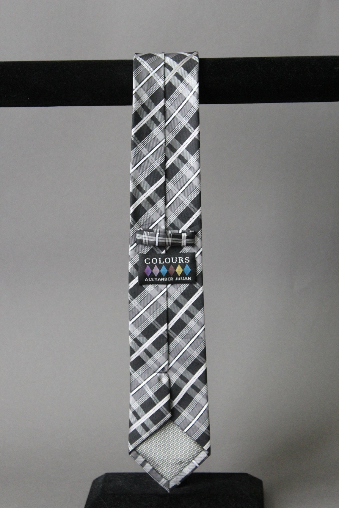 Men's Clip-On Tie - Red With White Stripe & Black Border, Pre-Tied, 20 Inch Length