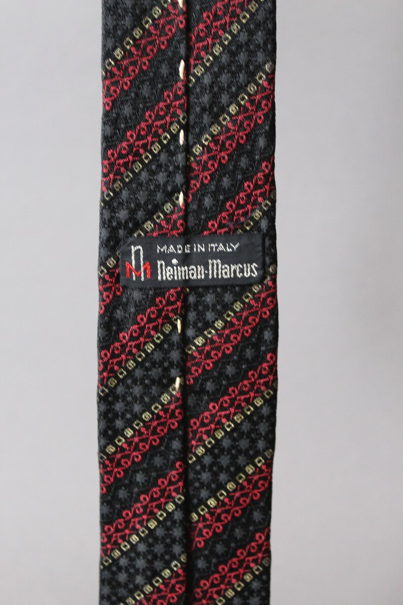 Emilio Pucci 1960s Vintage Tie. Red Black Silver Stripe Mid Century Modern Pattern. Rare Find. Silk. Gogovintage. Free Shipping image 5