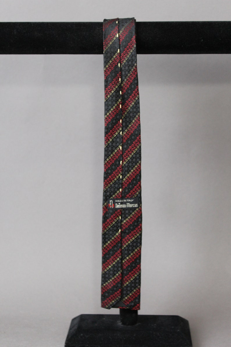 Emilio Pucci 1960s Vintage Tie. Red Black Silver Stripe Mid Century Modern Pattern. Rare Find. Silk. Gogovintage. Free Shipping image 4