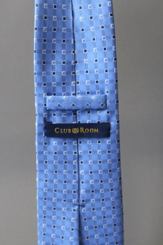 Mens Dress Tie. Blue Gray Squares Geo Pattern Tie… - image 4