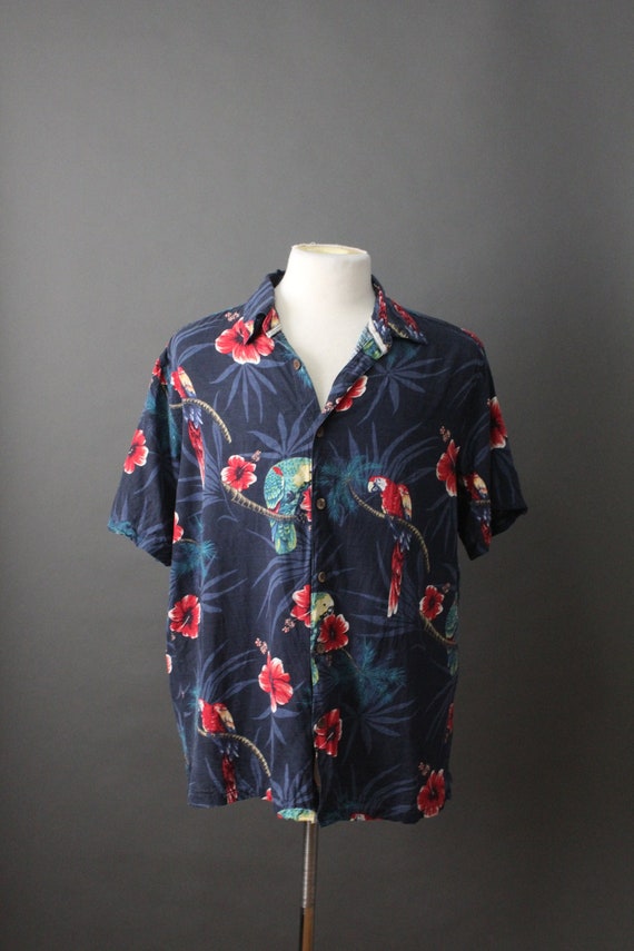 Mens Silk Tropical Exotic Birds Shirt. Aloha Shirt