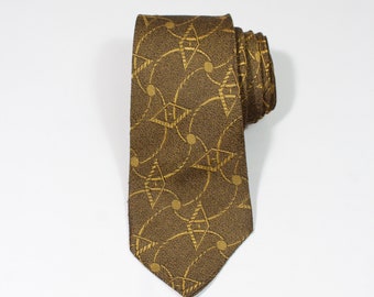 Vintage 1950s 60s Atomic Style MCM Dress Tie. Gold  Design Tie. Gogovintage. Free Shipping