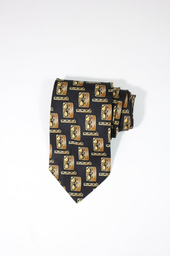 Valentino Dress Tie. Black Tie With Brown Gold Gra