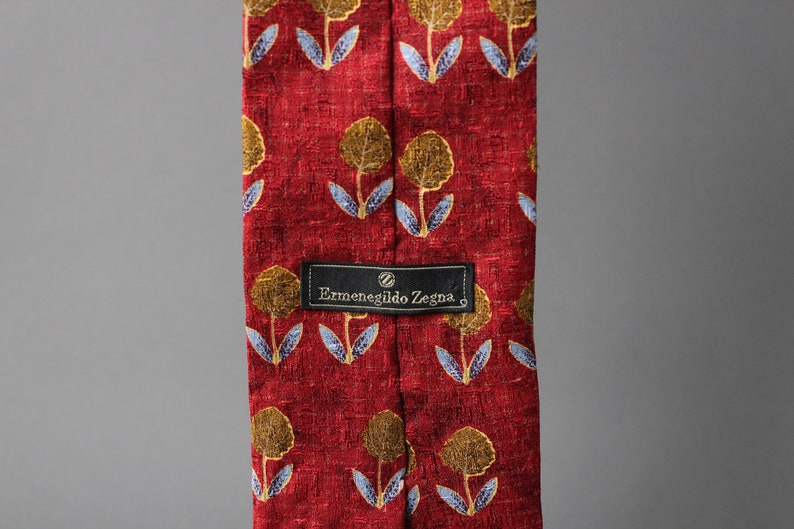 Zegna Tie. Abstract Floral Print Tie. Silk Tie. Red Gold. Vintage. Office Tie. Gogovintage. Free Shipping image 4