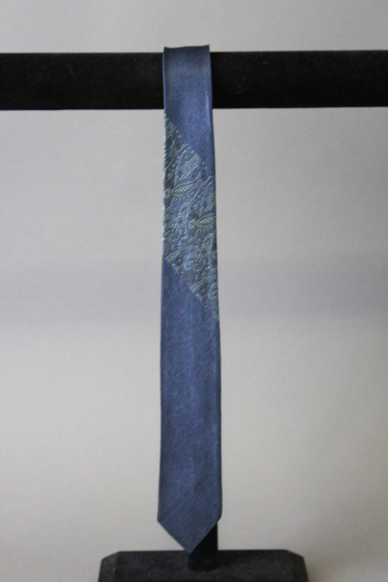 Dress Tie Superra Free Shipping 50s 60s Blue Paisley Swing Tie Vintage Gogovintage VLV Rare Tie Slim Tie