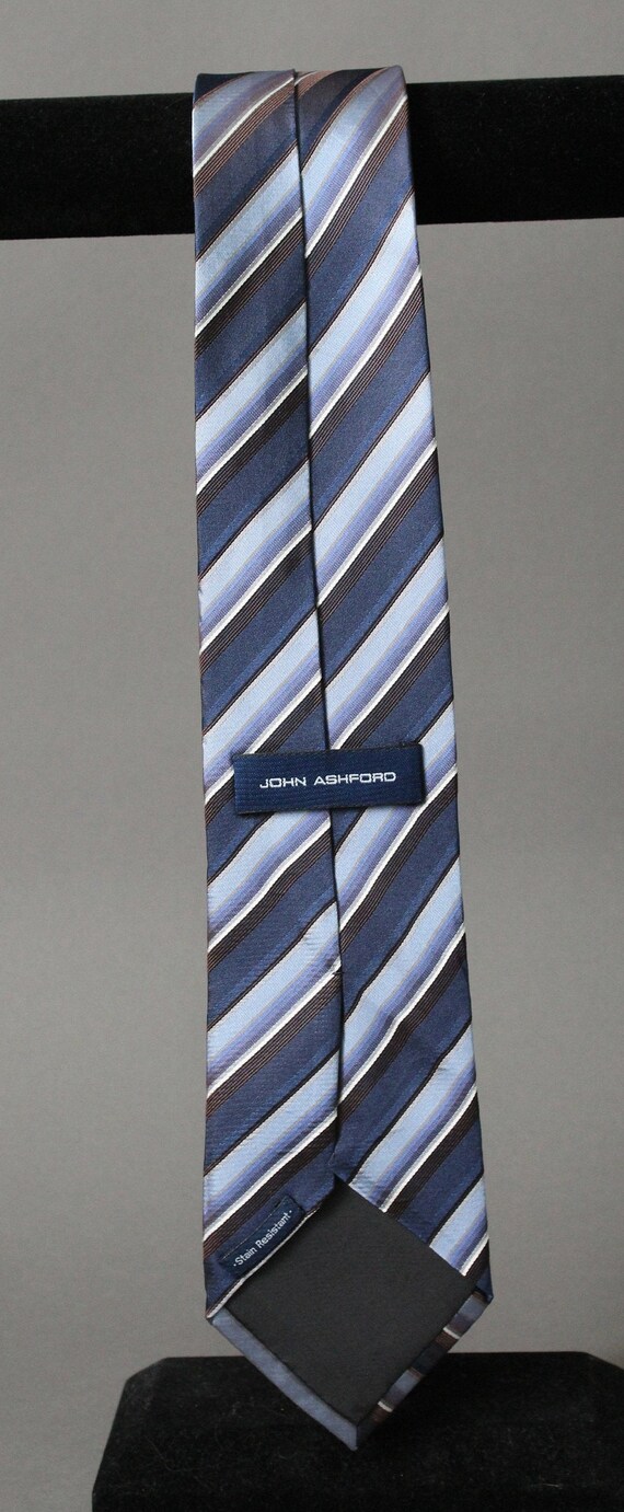 Mens Blue Stripe Tie. Blue Brown Tie. Silk Tie. V… - image 3