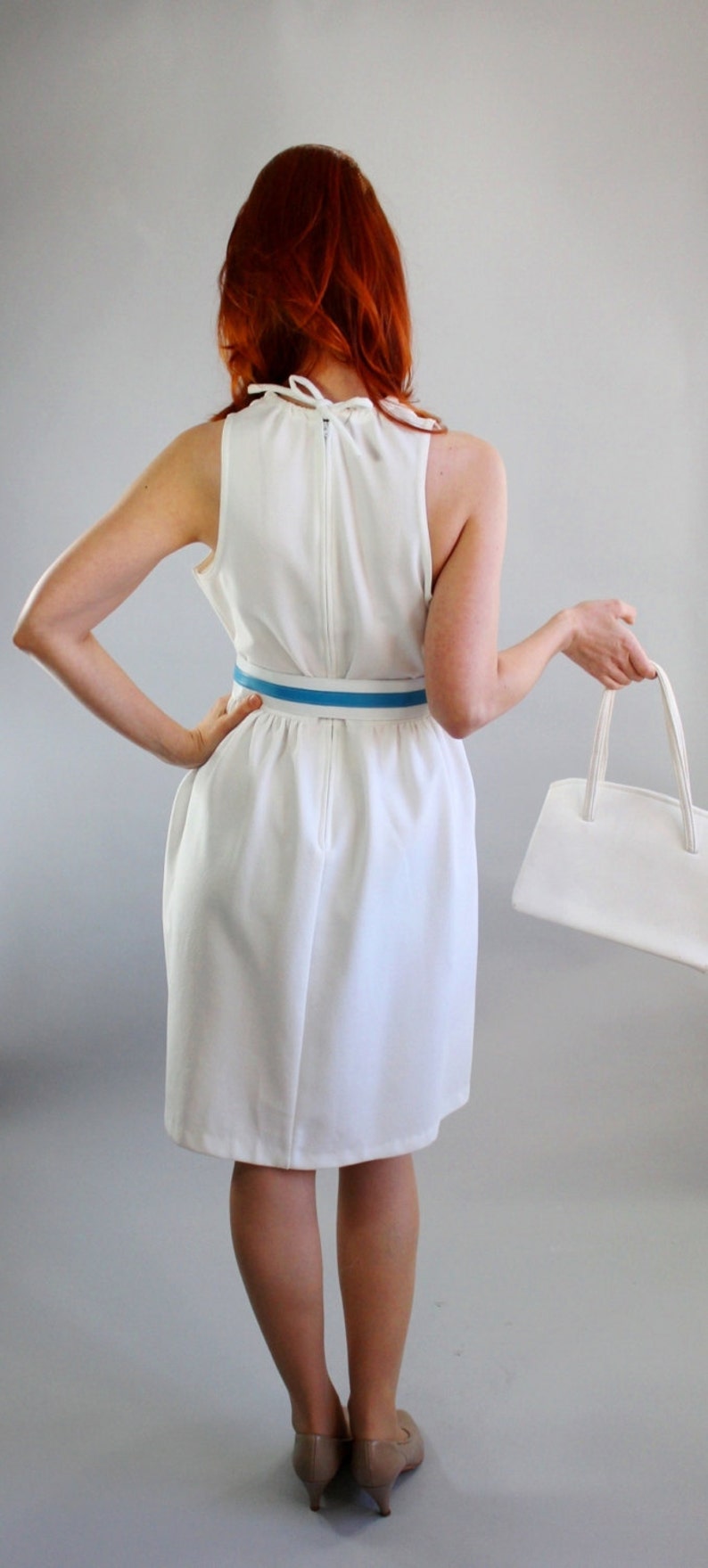 1960s White Mod Day Dress. Mad Men Fashion. Weddings. Spring Fashion. Size Medium image 4