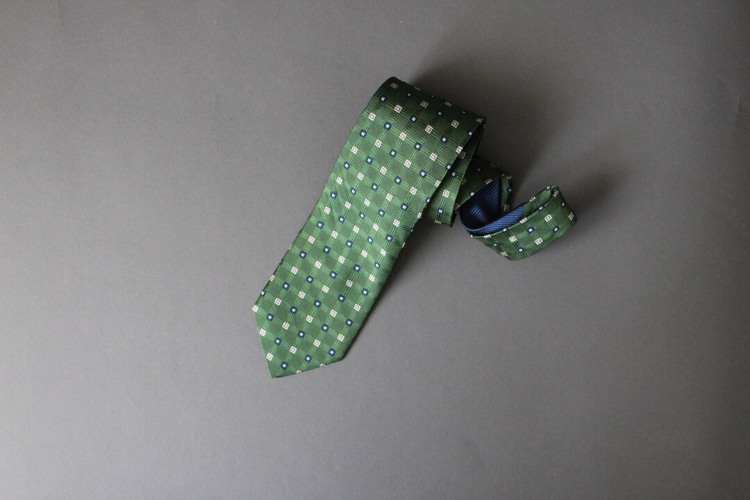 Mens Green Pattern Tie. Green Black Gold. Silk Tie. Vintage. Dress Tie ...