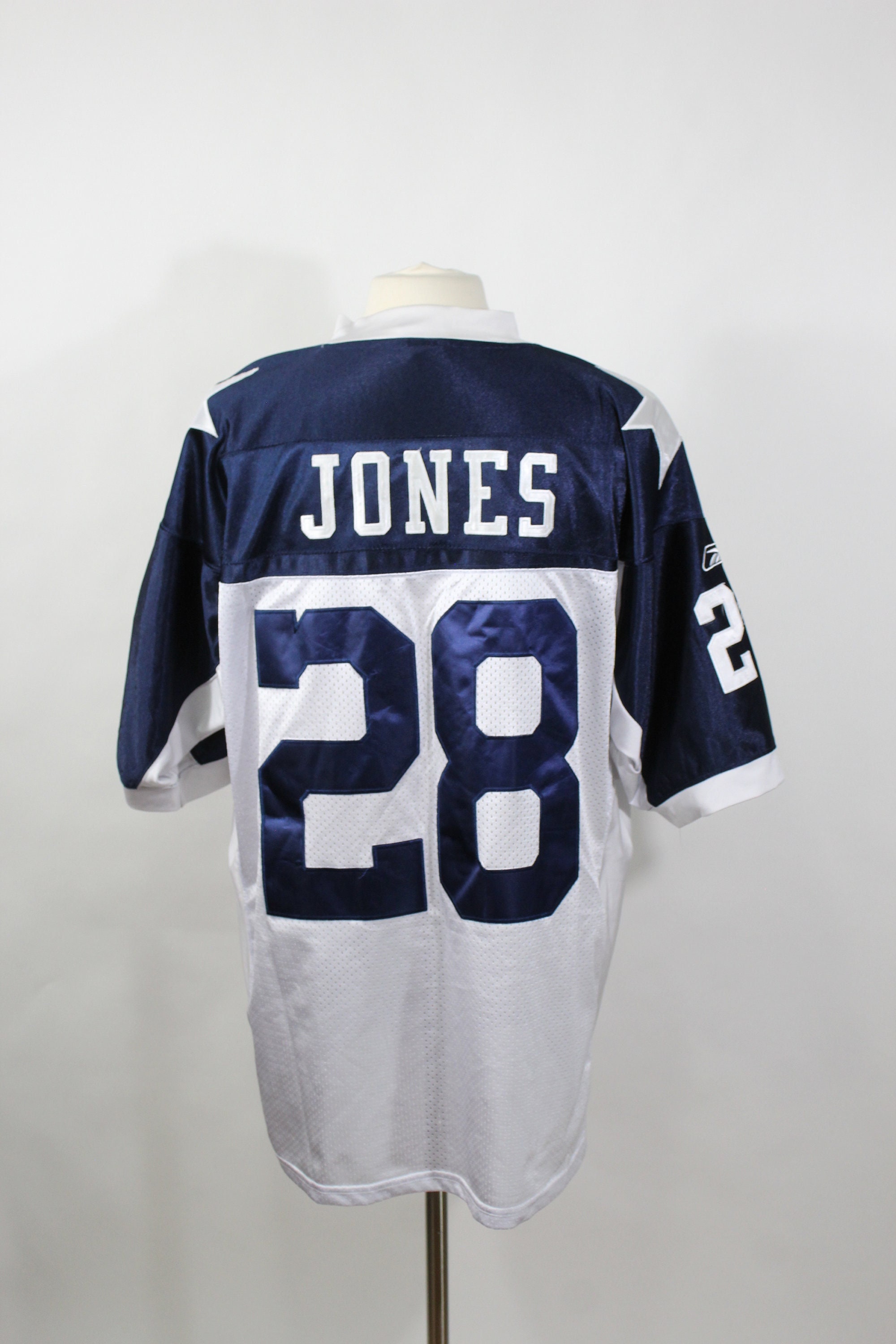 NEW YORK JETS BLUE NAVY JERSEY REEBOK AUTHENTIC #20 JONES NFL FOOTBALL SHIRT