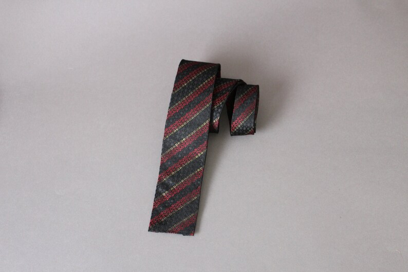 Emilio Pucci 1960s Vintage Tie. Red Black Silver Stripe Mid Century Modern Pattern. Rare Find. Silk. Gogovintage. Free Shipping image 1