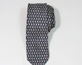 Vintage 1950s 60s Botany  MCM Diamond Pattern Dress Tie. Black Silver Tie With Red Blue Design. Gogovintage. Free Shipping