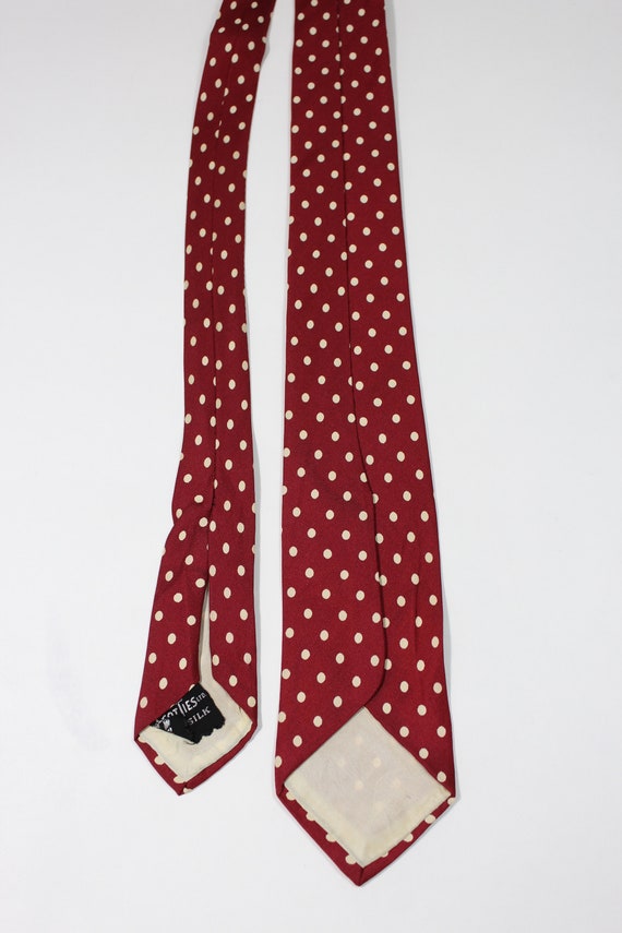 1950s 60s Polka Dots Dress Tie. Red Tie With Whit… - image 3