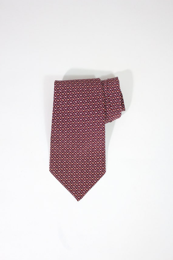 Lanvin Modern Geo Pattern Silk Dress Tie. Red Blue