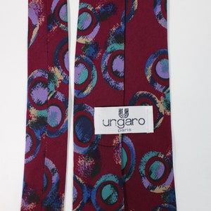 Ungaro Modern Abstract Dress Tie. Reddish Purple Blue Circles Pattern Tie. Silk Tie. Vintage. Gogovintage. Free Shipping image 5