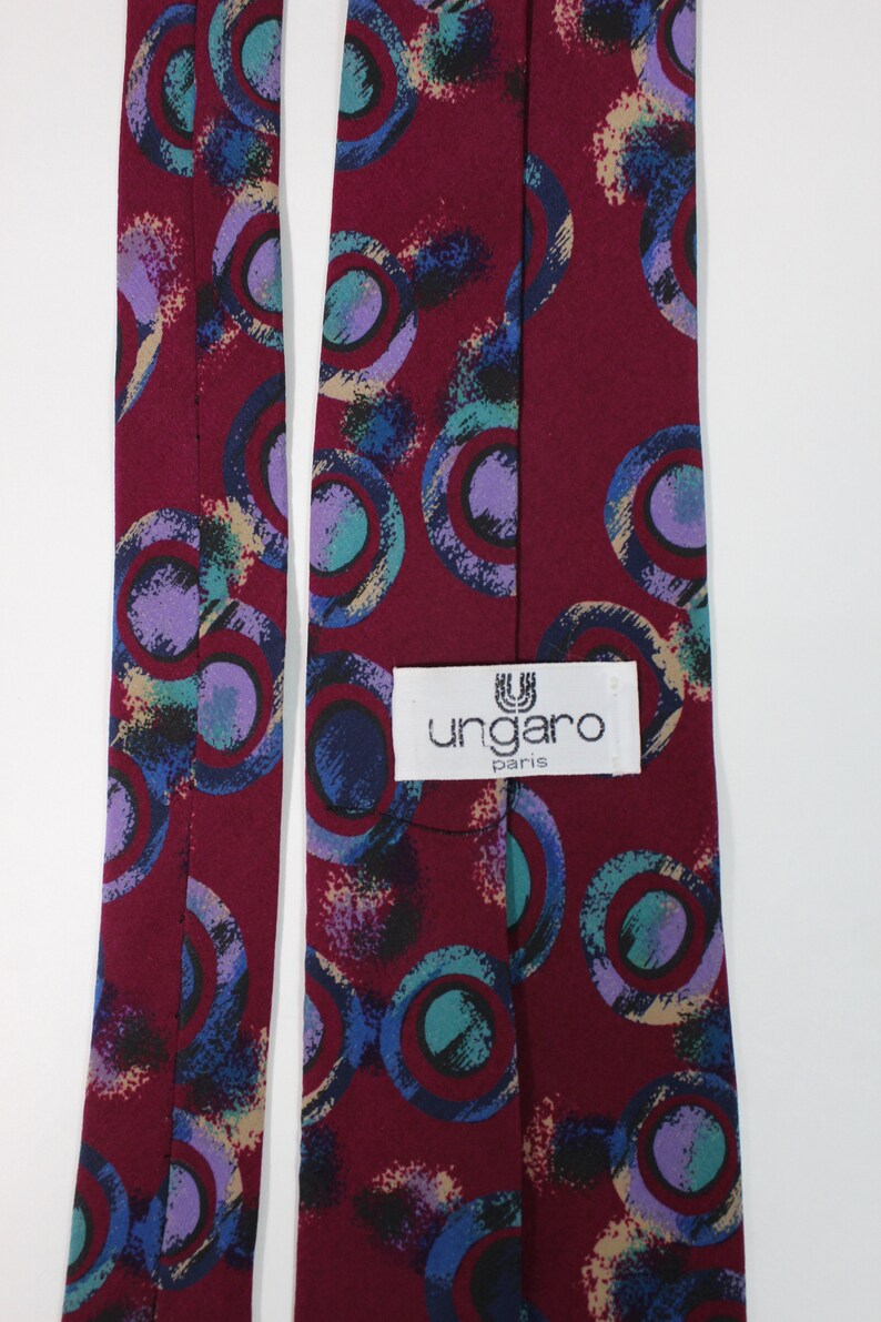 Ungaro Modern Abstract Dress Tie. Reddish Purple Blue Circles Pattern Tie. Silk Tie. Vintage. Gogovintage. Free Shipping image 5