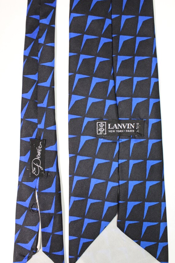 80s Lanvin Blue Black Modern Geo Wide Dress Tie. … - image 4
