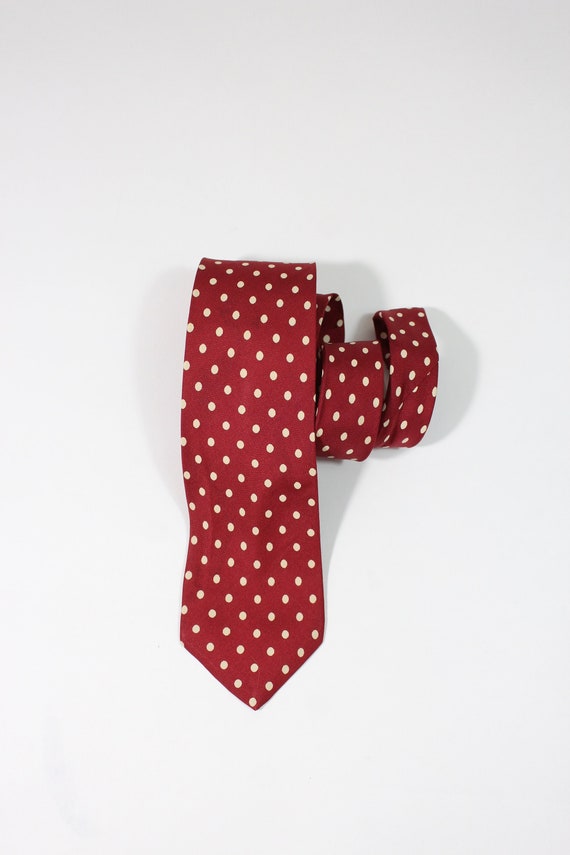 1950s 60s Polka Dots Dress Tie. Red Tie With Whit… - image 1